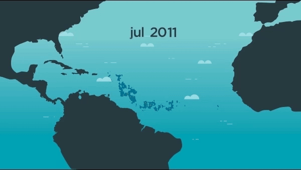 Animation showing the yearly Sargassum bloom in the Caribbean